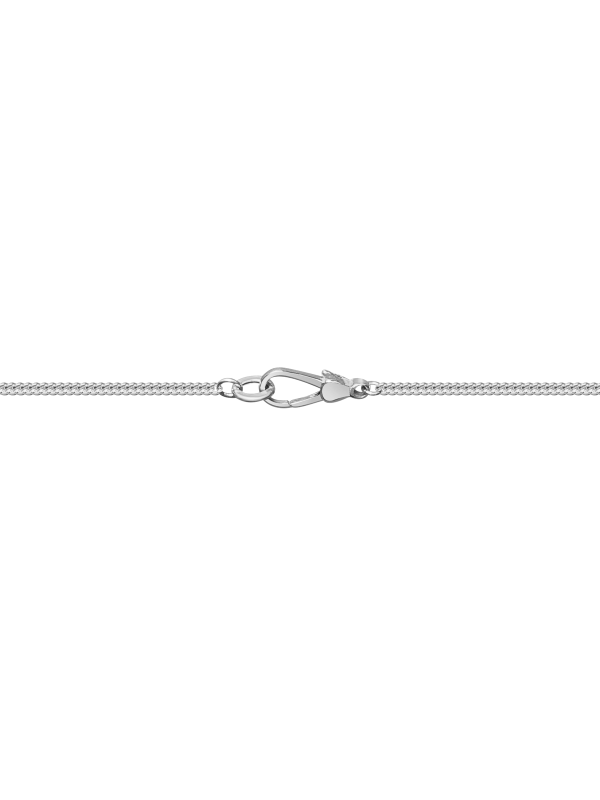 Silver chain with a clasp on a neutral background.