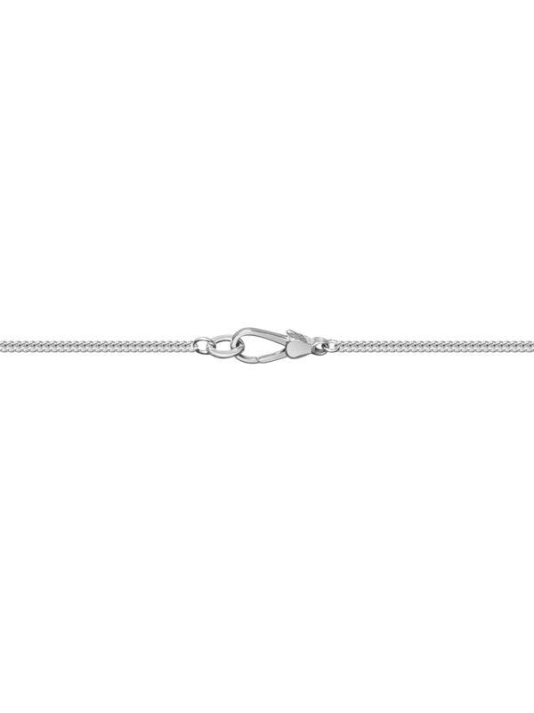 Sterling silver chain with a clasp on a neutral background.
