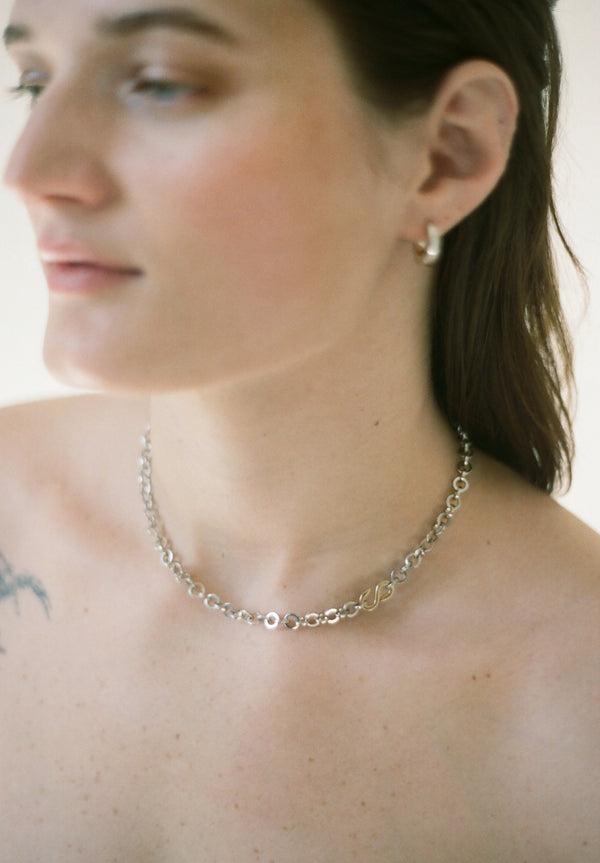 Model wearing Laura Lombardi Two Tone Colonna Chain