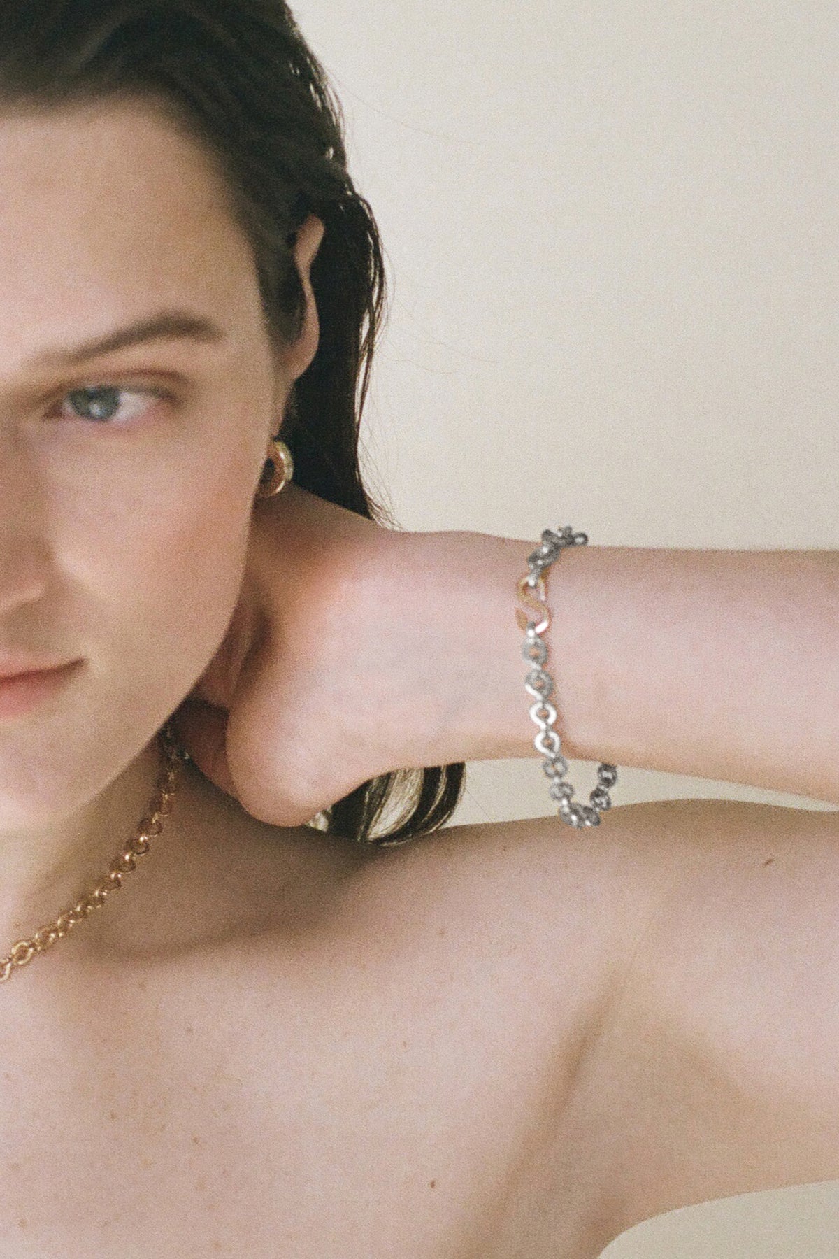 Model wearing Laura Lombardi Two Tone Colonna Bracelet