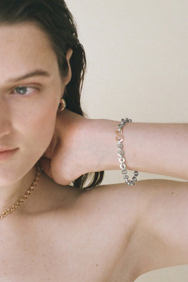 Model wearing Laura Lombardi Two Tone Colonna Bracelet