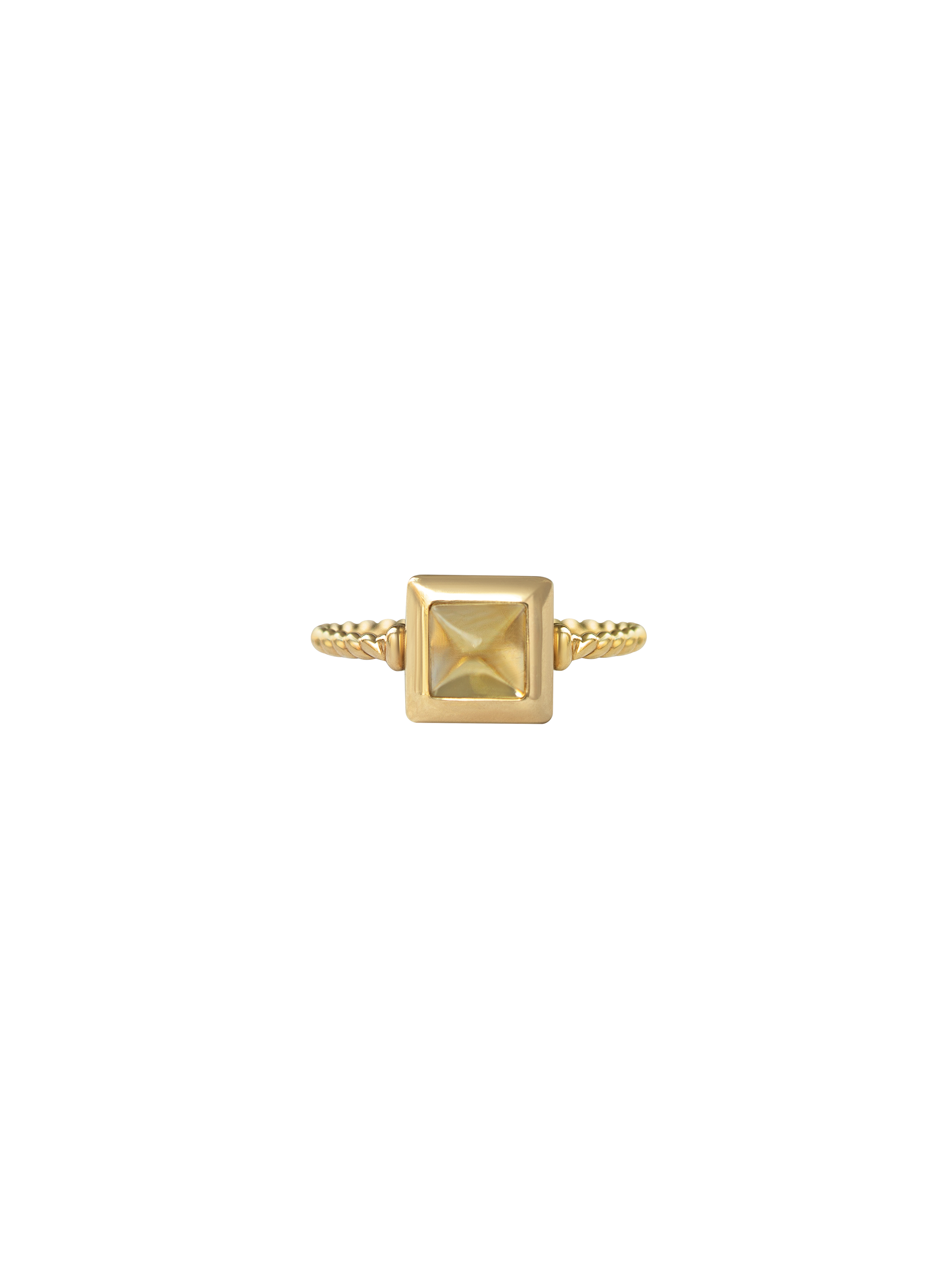 Laura Lombardi gold Quadro Ring with yellow citrine stone.