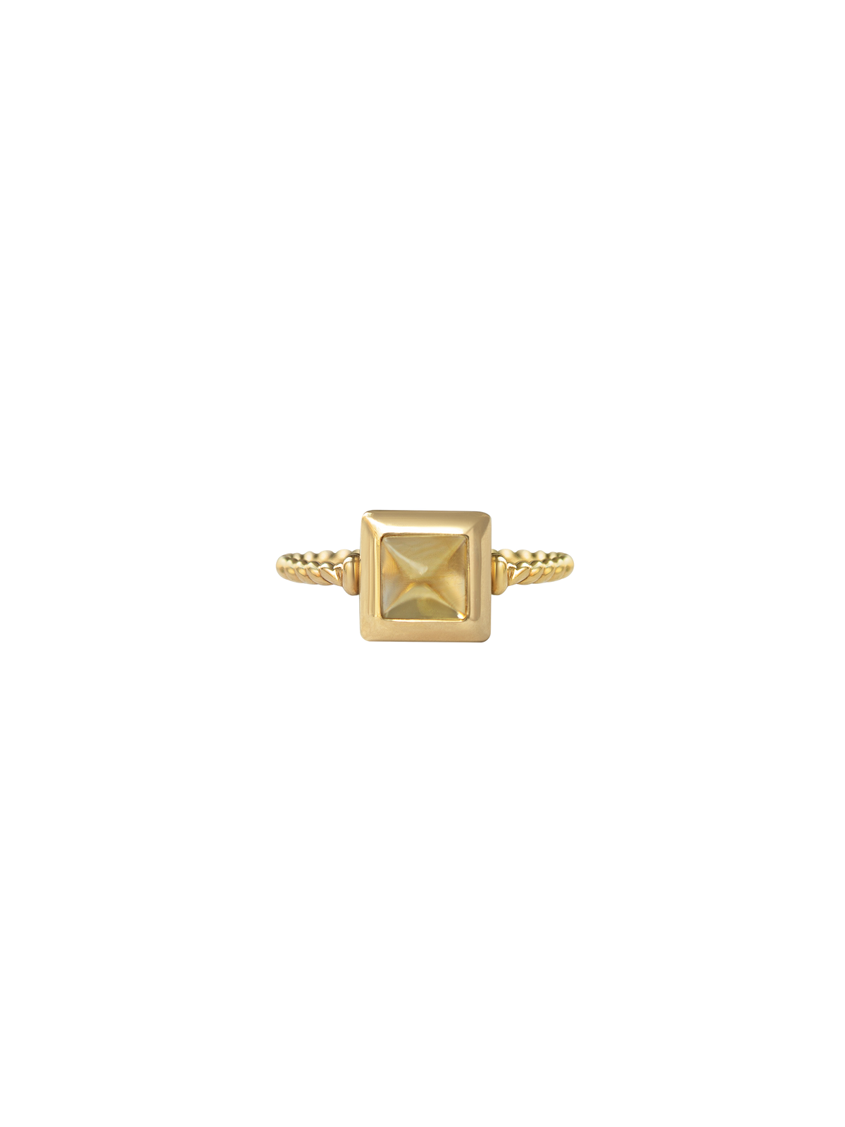 Laura Lombardi gold Quadro Ring with yellow citrine stone.