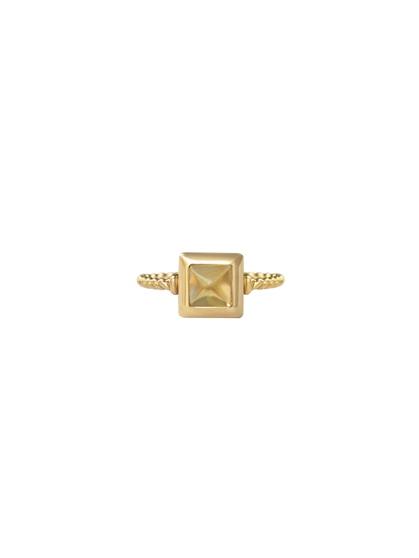 Laura Lombardi gold Quadro Ring with yellow citrine stone.
