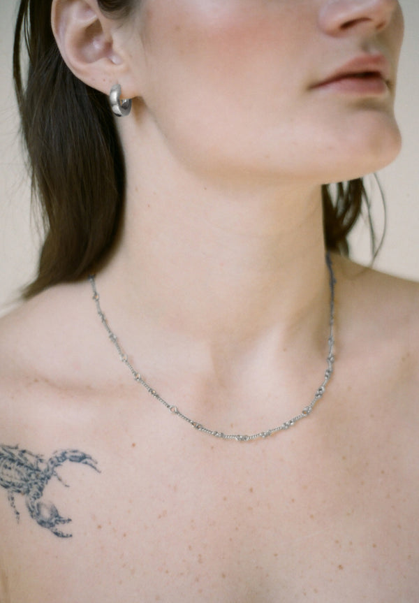 Model wearing Laura Lombardi Silver Riccio Chain